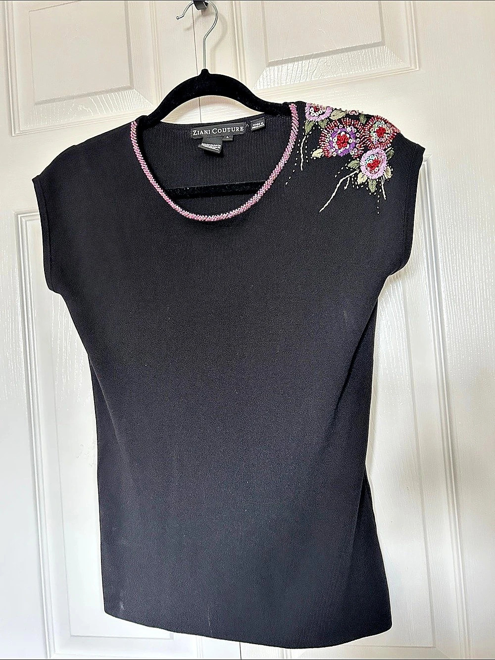 Ziani Couture Floral Embellished Top in Black Size Large Like New